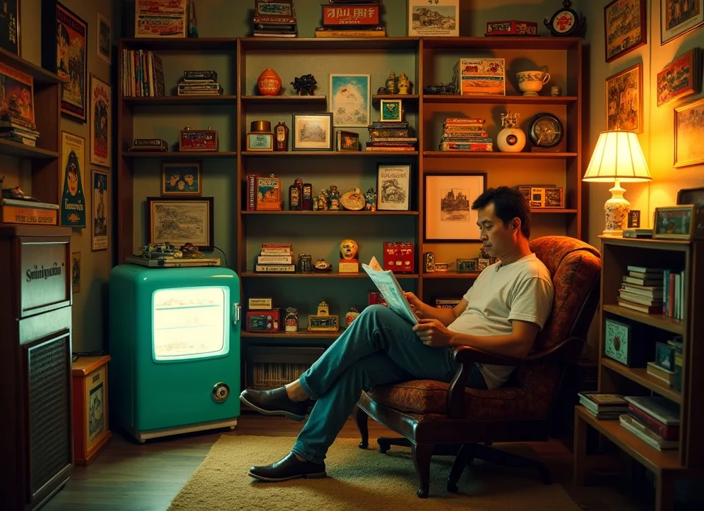 Collectors den filled with vintage Japanese memorabilia and Showa-era toys